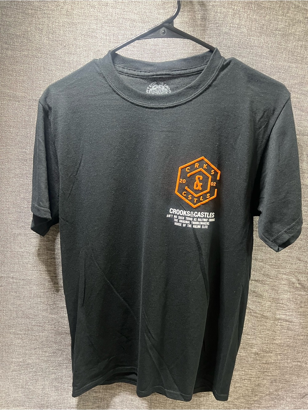 Crooks & Castles Black Short Sleeve Tee with Orange Crest